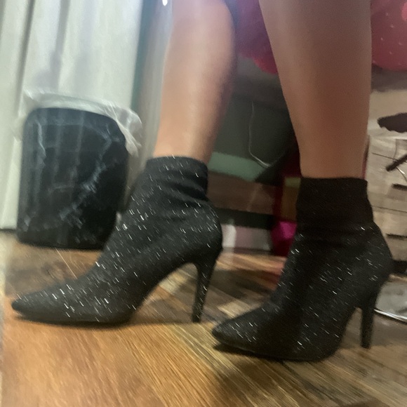 Chic Black Sparkle Heeled Boots - Picture 1 of 5
